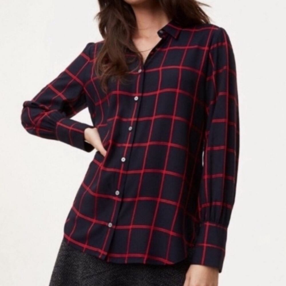 LOFT Black and Red Plaid Shirt | Medium